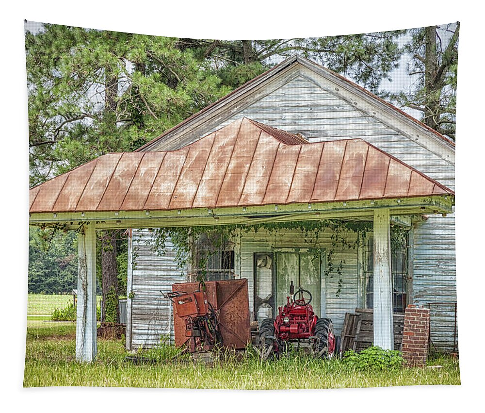 Abandoned Tapestry featuring the photograph N.C. Tractor Shed - Photography by Jo Ann Tomaselli by Jo Ann Tomaselli