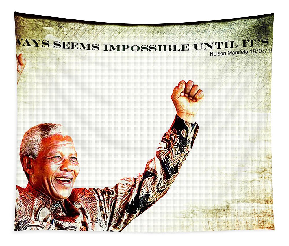 Nelson Mandela Tapestry featuring the photograph Nelson Mandela by Spikey Mouse Photography