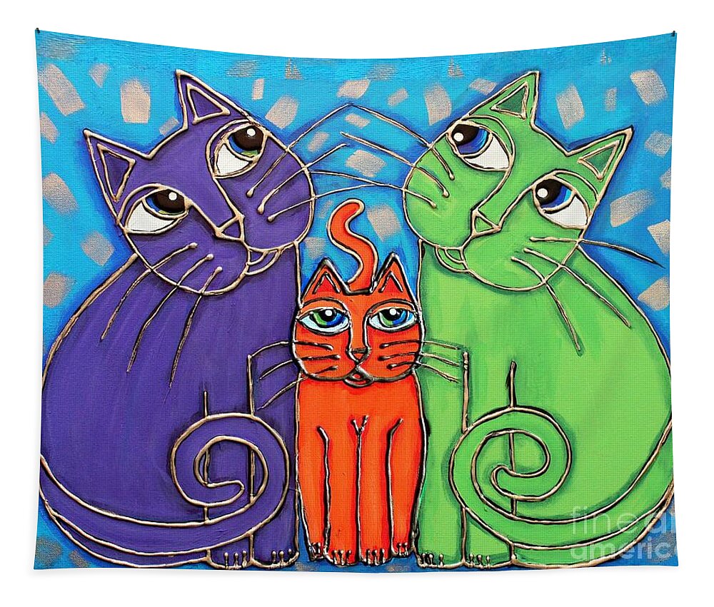 Neon Tapestry featuring the painting Neon Cat Trio #1 by Cynthia Snyder