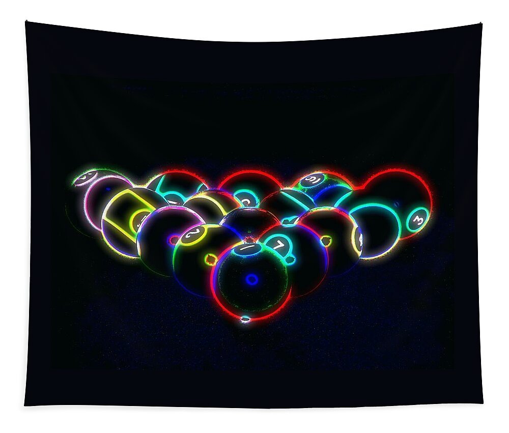 Pool Tapestry featuring the photograph Neon Pool Balls by Kathy Churchman