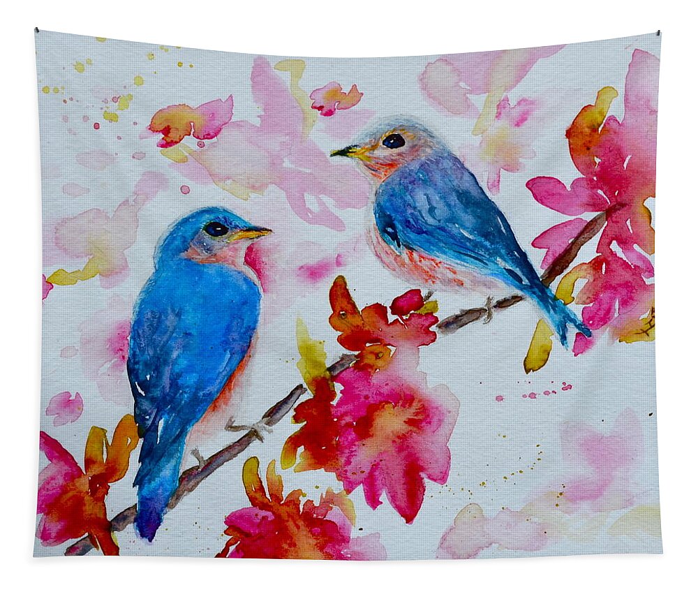 Bluebird Tapestry featuring the painting Nesting Pair by Beverley Harper Tinsley