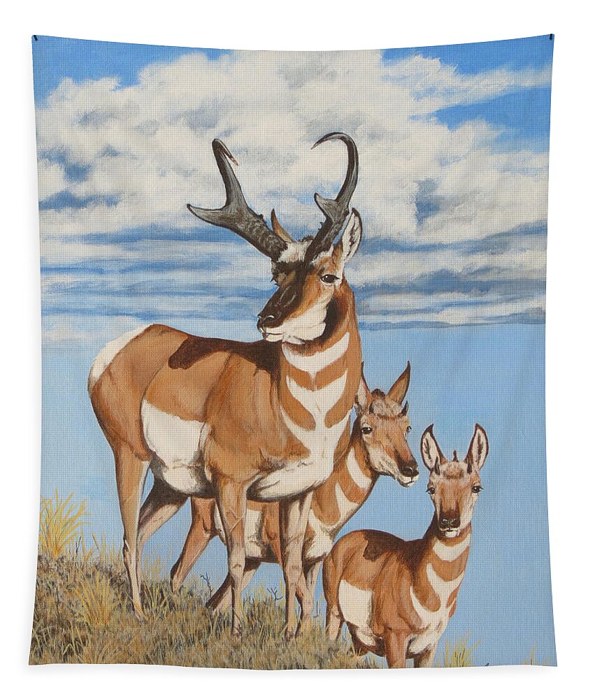 Pronghorn Tapestry featuring the painting Nevada Speedsters by Darcy Tate