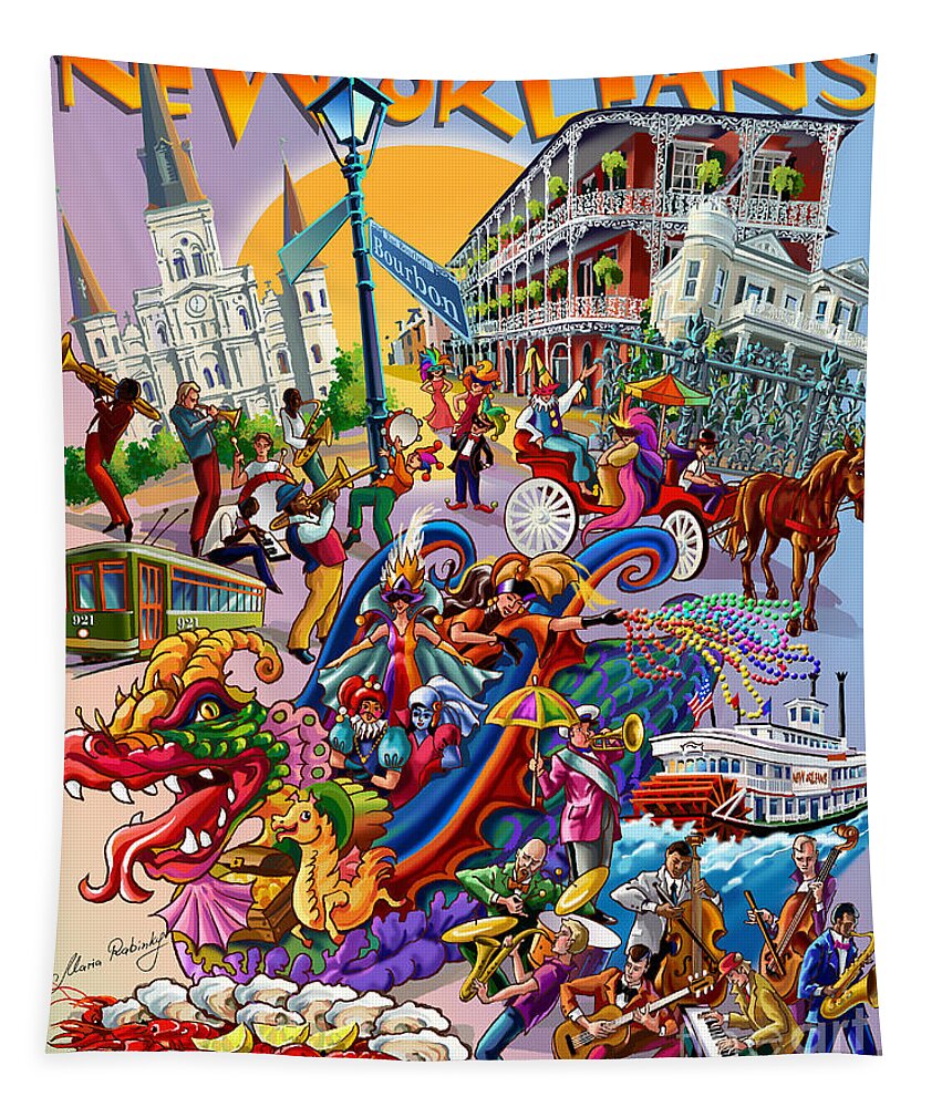 New Orleans Tapestry featuring the digital art New Orleans in color by Maria Rabinky