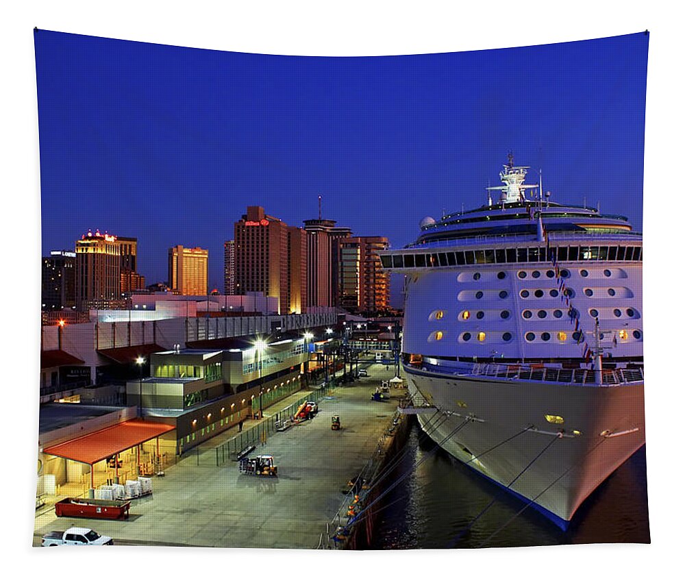 New Orleans Tapestry featuring the photograph New Orleans Skyline with the Voyager of the Seas by Jason Politte