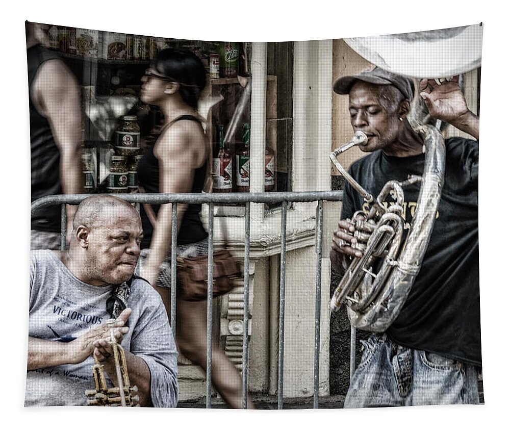 Louisiana Tapestry featuring the photograph New Orleans Street Jam by Jim Shackett