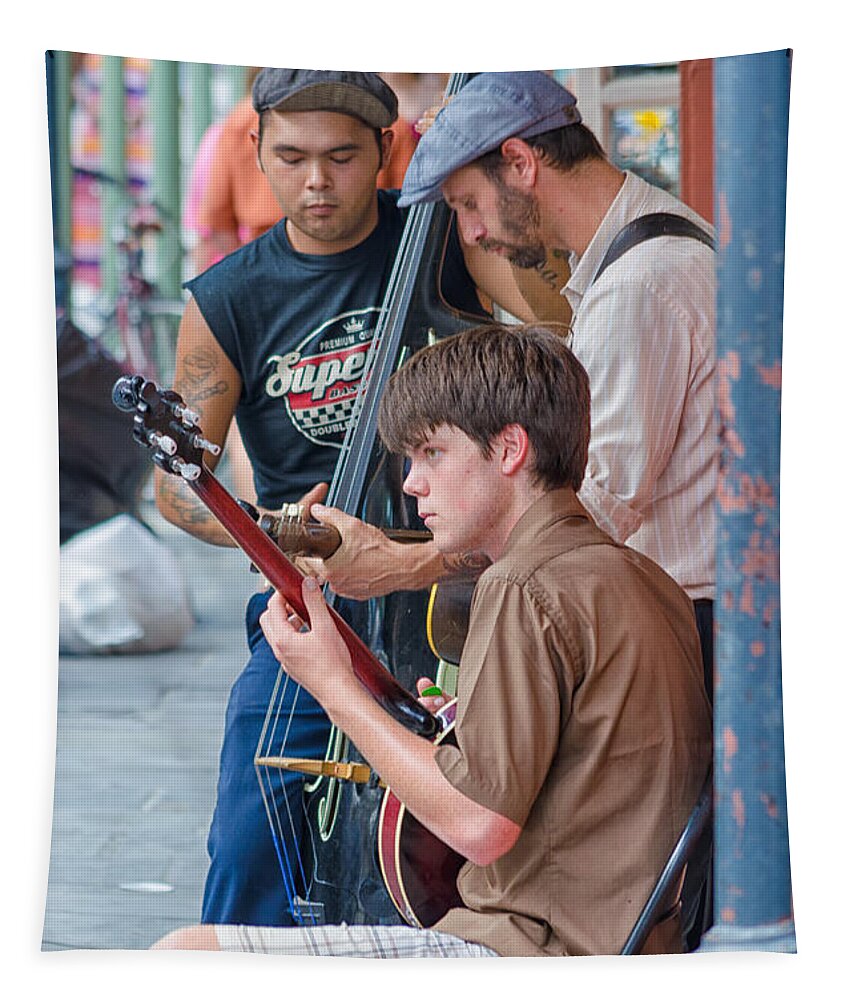 Bass Tapestry featuring the photograph New Orleans Street Trio by Jim Shackett