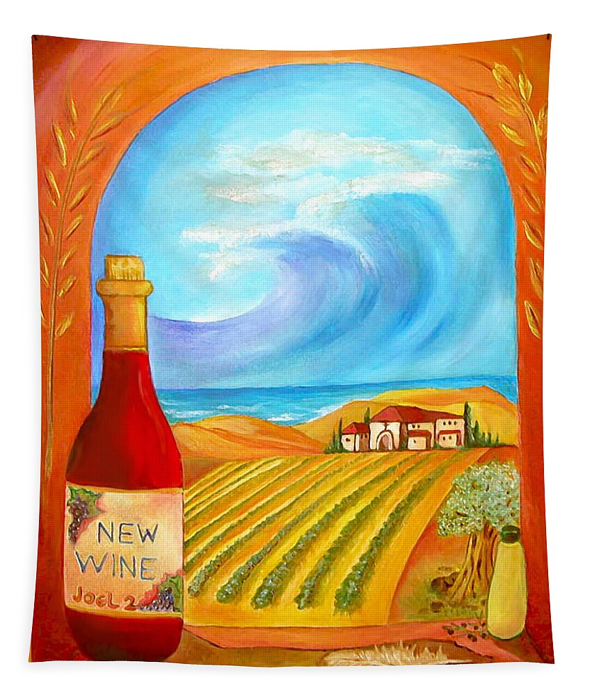  4himpaintings Tapestry featuring the painting New Wine Joel 2 by Jennifer Page