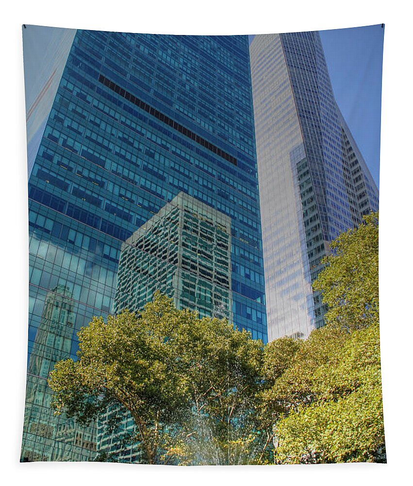 New York Tapestry featuring the photograph New York City Reflections by Bob Hislop