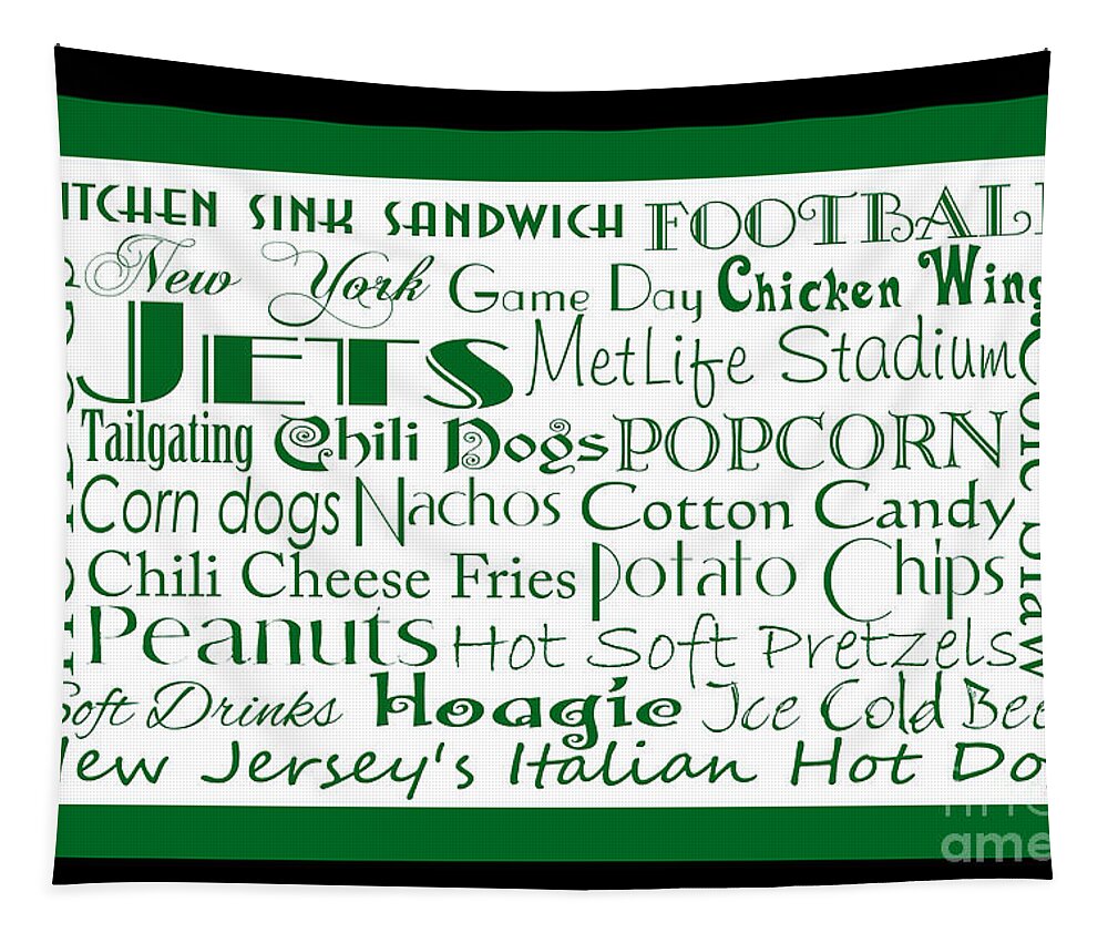 Andee Design Football Tapestry featuring the digital art New York Jets Game Day Food 2 by Andee Design