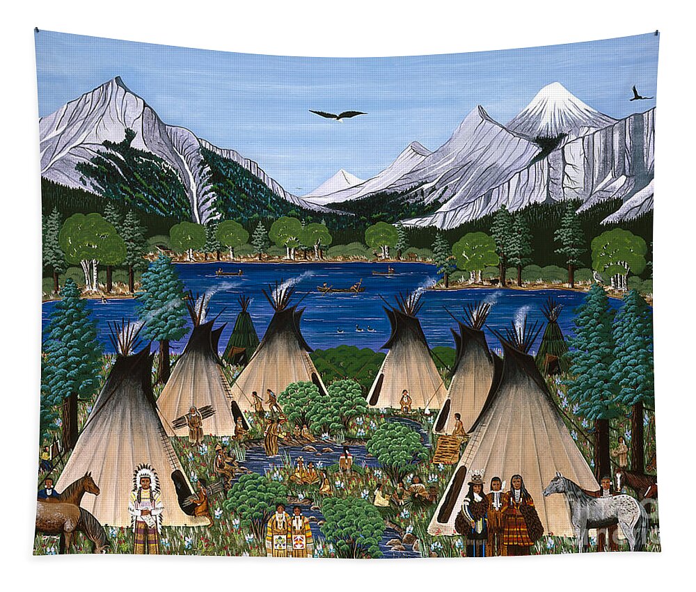 Native American Tapestry featuring the painting Nez Perce Wallowa Lake by Jennifer Lake