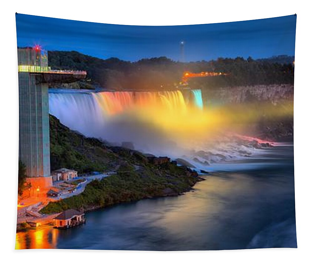 Niagara Falls Tapestry featuring the photograph Niagara American And Horseshoe At Night by Adam Jewell