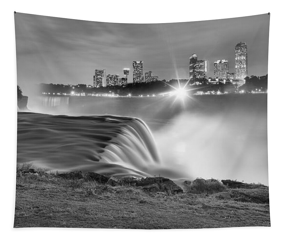 Niagara Falls Black And White Tapestry featuring the photograph Niagara Falls Black And White Starbursts by Adam Jewell