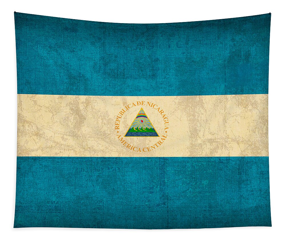 Nicaragua Tapestry featuring the mixed media Nicaragua Flag Vintage Distressed Finish by Design Turnpike