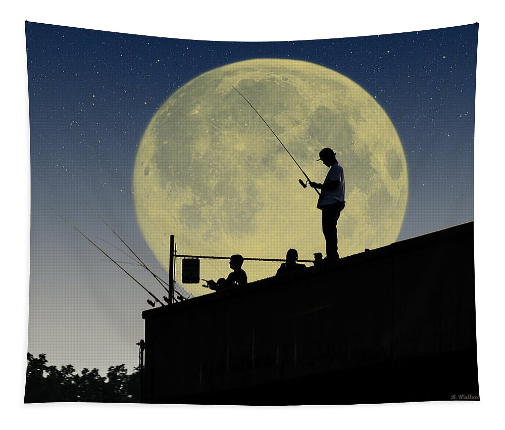 2d Tapestry featuring the photograph Night Fishing Silhouette by Brian Wallace