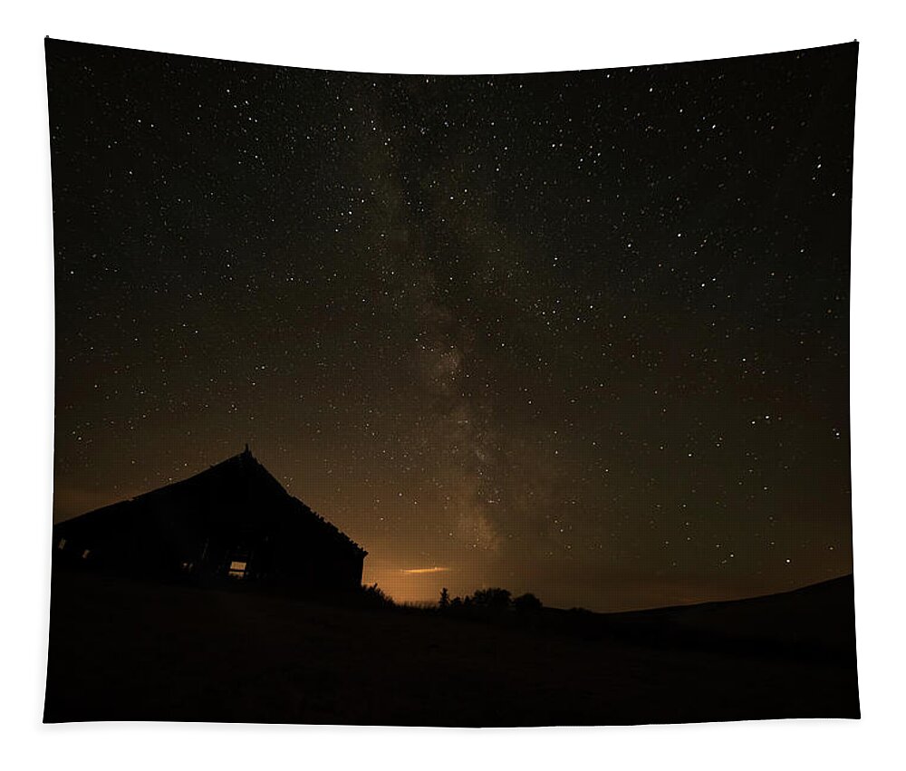 Sky Tapestry featuring the photograph Night Sky Glowing Over Silhouette by Marg Wood