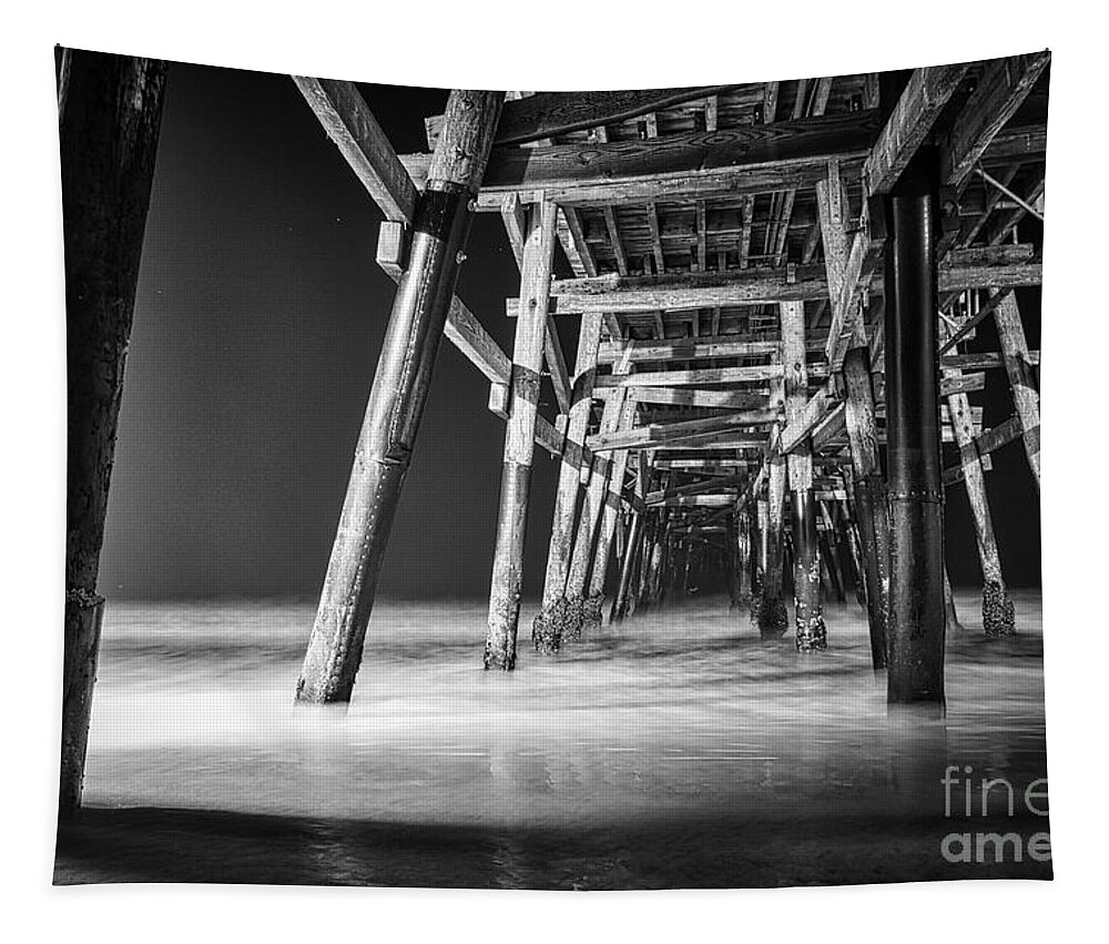 San Clemente Pier Tapestry featuring the photograph Night View Under San Clemente Pier by Ana V Ramirez