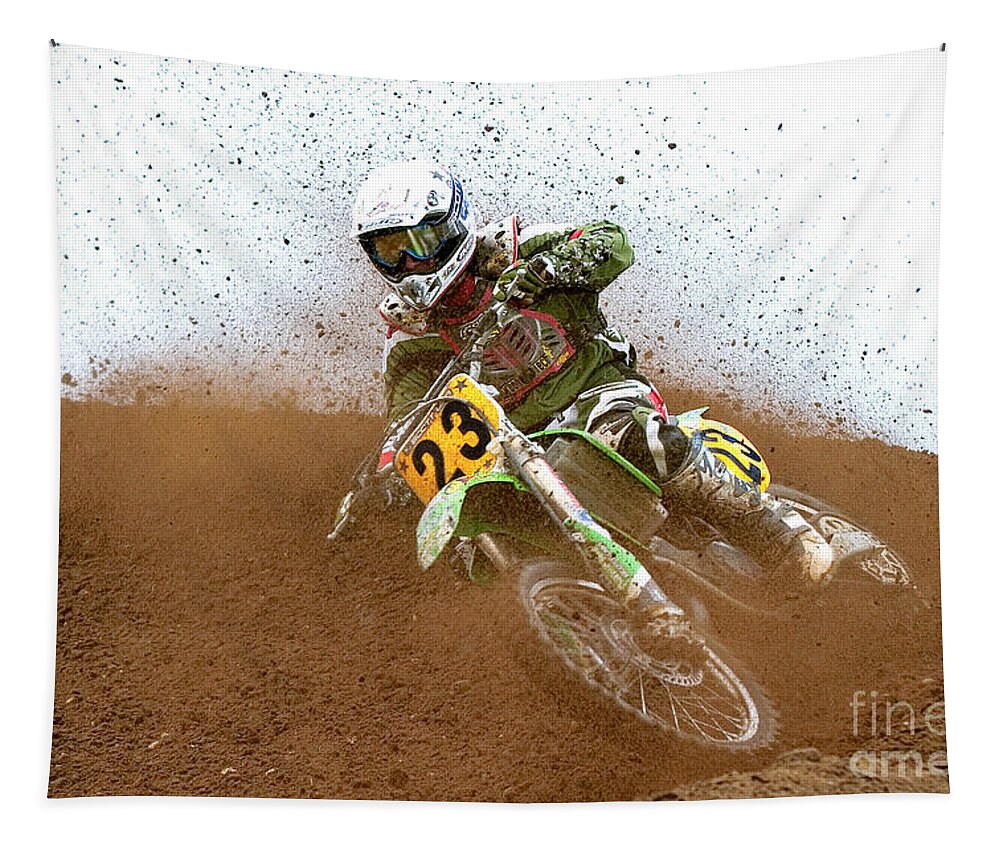 Dirt Bike Racing Tapestry featuring the photograph No. 23 by Jerry Fornarotto