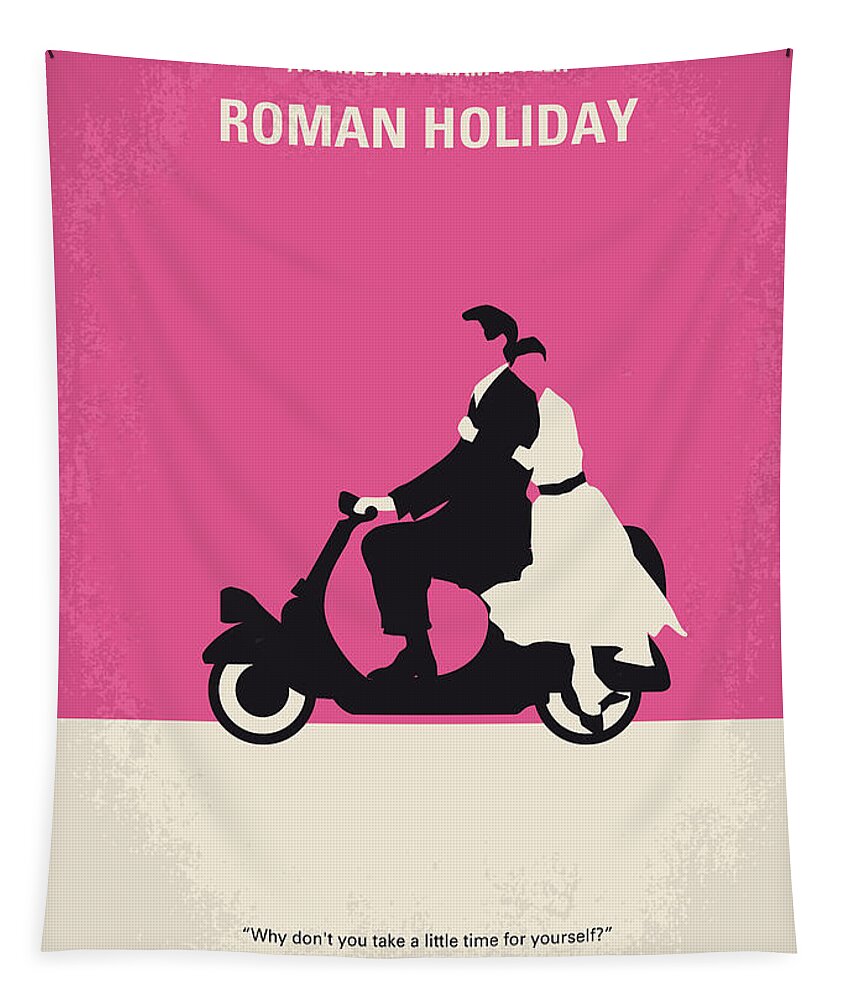 Roman Tapestry featuring the digital art No205 My Roman Holiday minimal movie poster by Chungkong Art