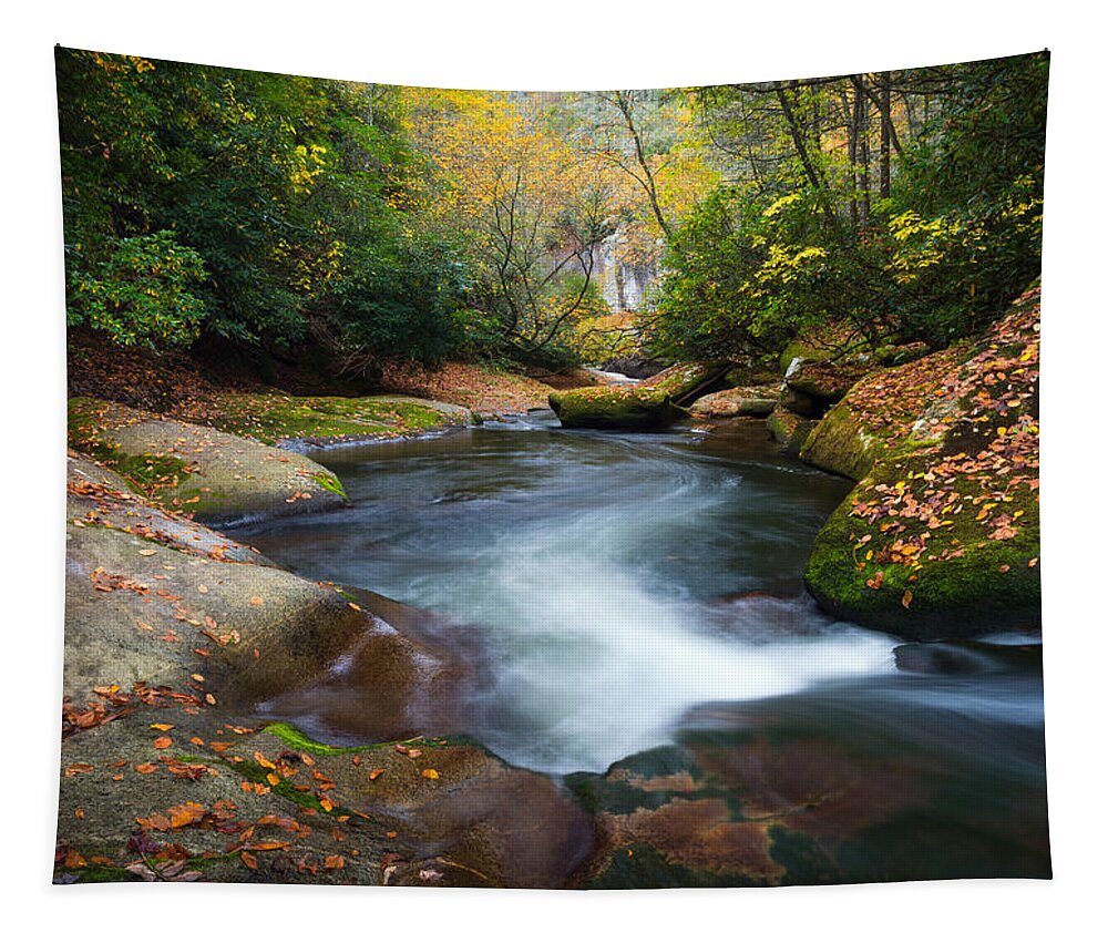North Carolina Tapestry featuring the photograph North Carolina Mountain River in Autumn Fall Foliage by Dave Allen