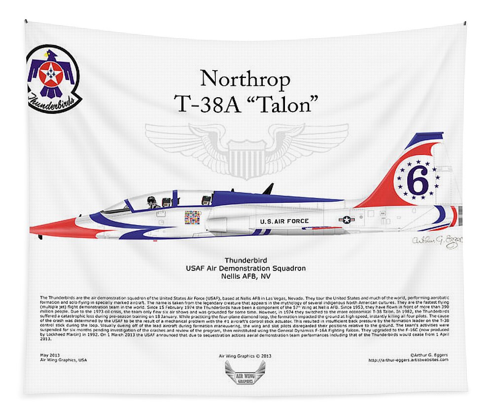 Northrop Tapestry featuring the digital art Northrop T-38A Talon Thunderbird 6 by Arthur Eggers