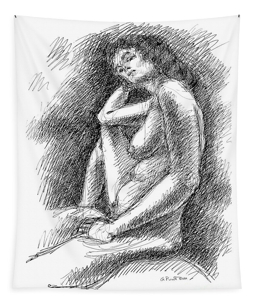 Sketches Tapestry featuring the drawing Nude Female Sketches 3 by Gordon Punt