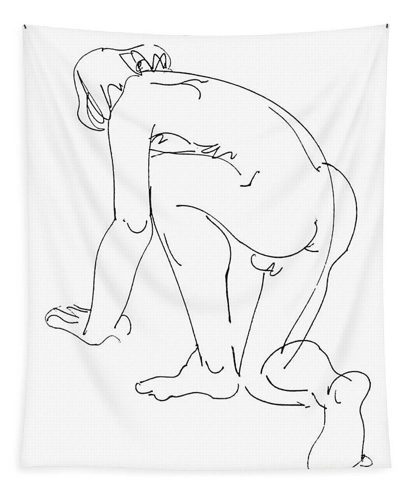 Male Tapestry featuring the drawing Nude-Male-Art-20 by Gordon Punt