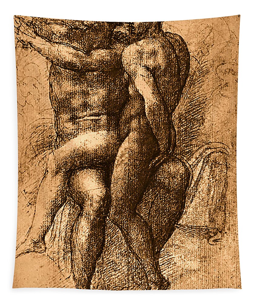 Nude Study Number One Tapestry featuring the painting Nude Study Number One by Michelangelo Buonarroti