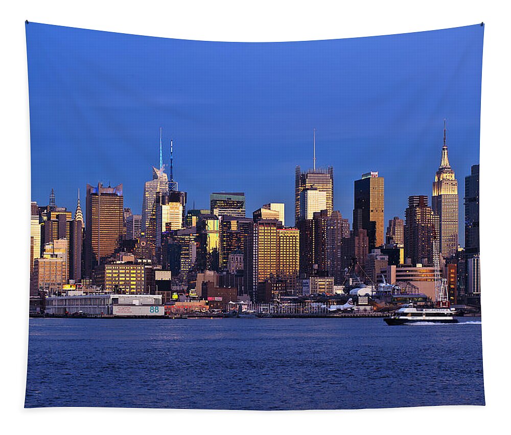 Best New York Skyline Photos Tapestry featuring the photograph NY Skyline at Twilight by Mitchell R Grosky