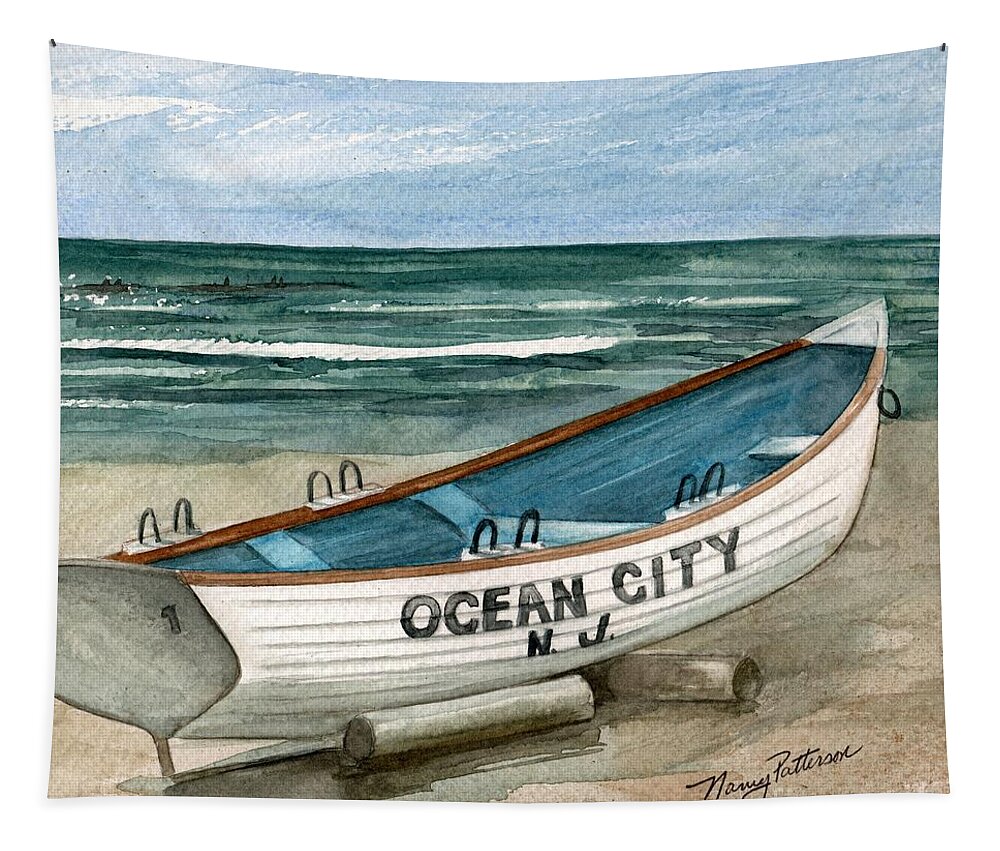 Ocean City Lifeguard Boat Tapestry featuring the painting Ocean City Lifeguard Boat 2 by Nancy Patterson