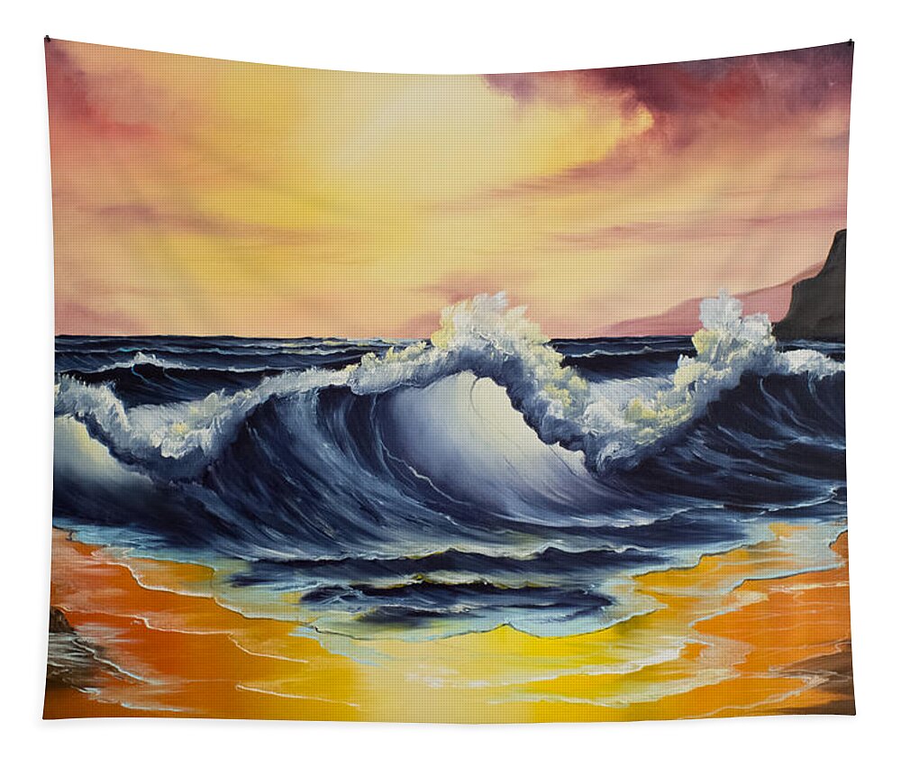 Seascape Tapestry featuring the painting Ocean Sunset by Chris Steele