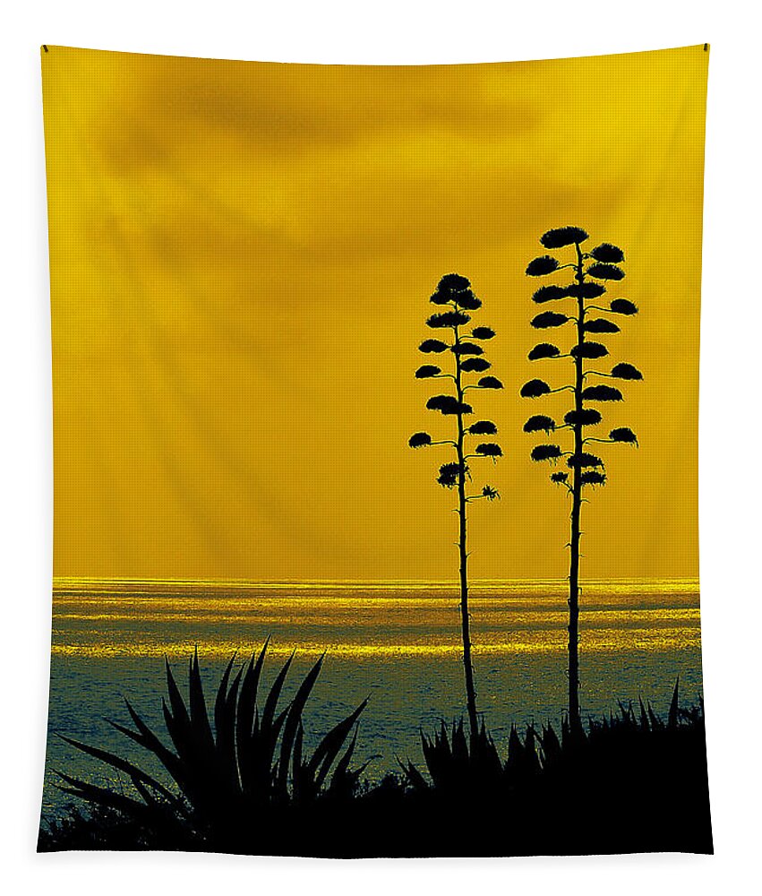 Sunset Tapestry featuring the photograph Ocean Sunset With Agave Silhouette by Ben and Raisa Gertsberg
