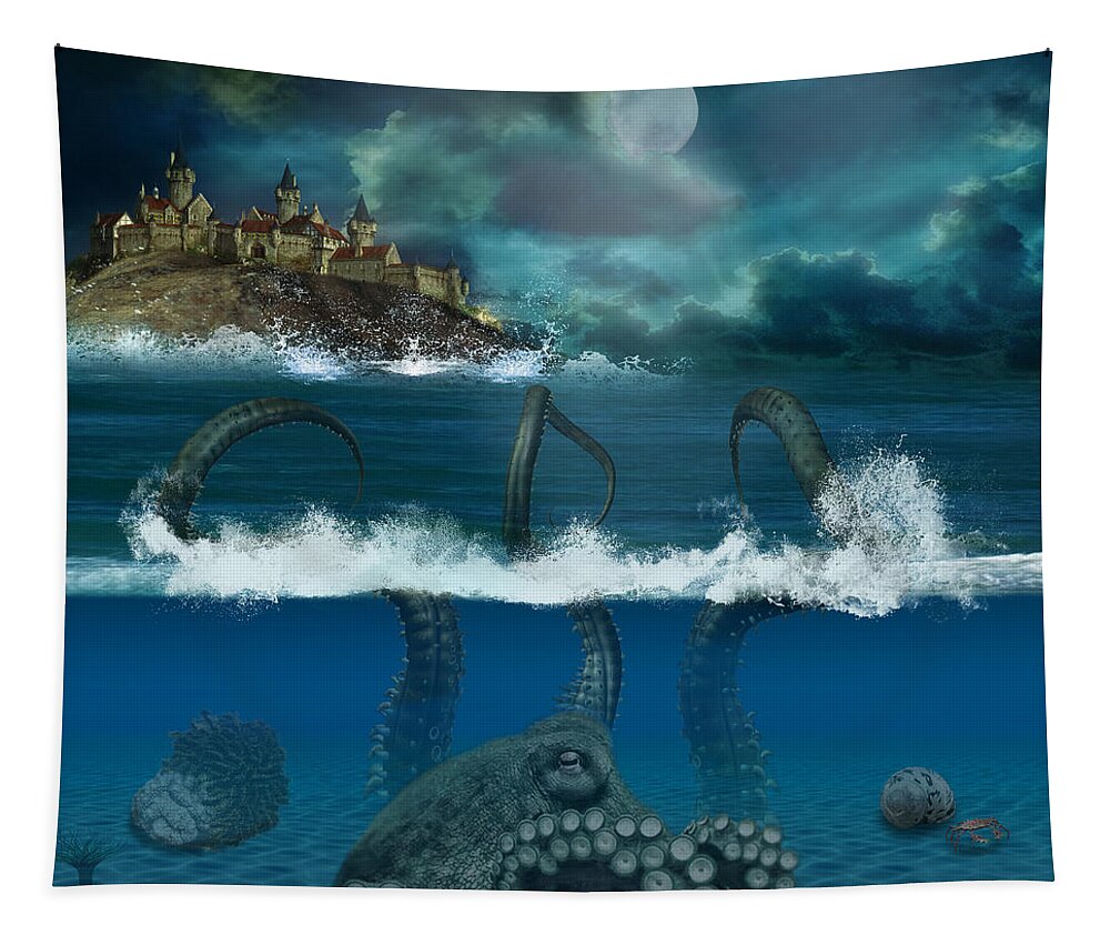 Octopus Tapestry featuring the digital art Octopus Sea by Becca Buecher