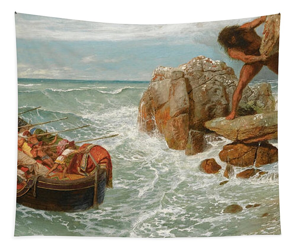 Arnold Boecklin Tapestry featuring the painting Odysseus and Polyphemus by Arnold Boecklin