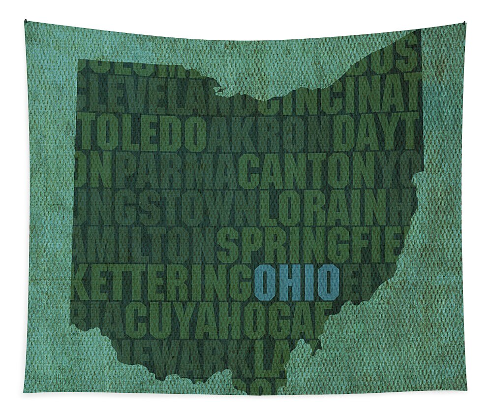 Ohio State Word Art On Canvas Tapestry featuring the mixed media Ohio State Word Art on Canvas by Design Turnpike