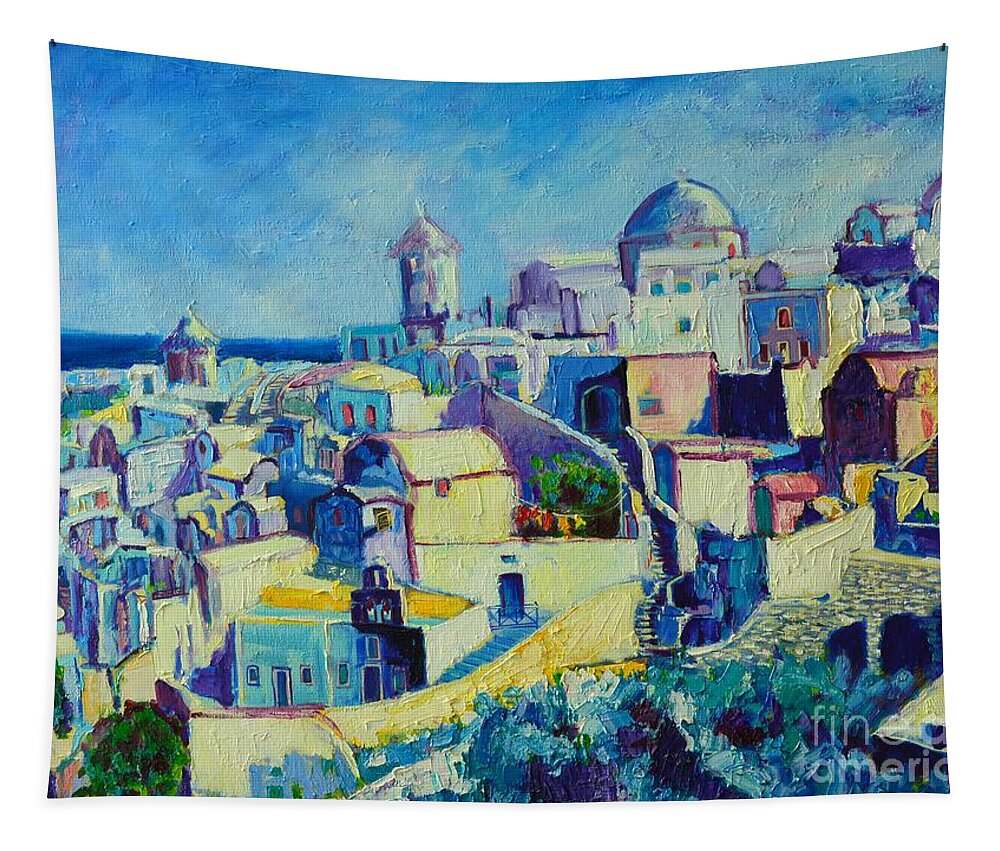 Santorini Tapestry featuring the painting OIA by Ana Maria Edulescu