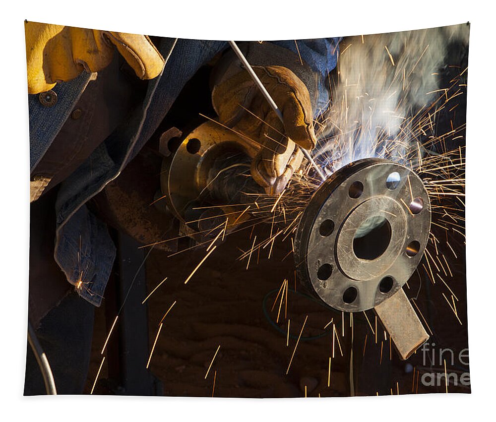 Oil Industry Tapestry featuring the photograph Oil Industry Pipefitter Welder by Keith Kapple
