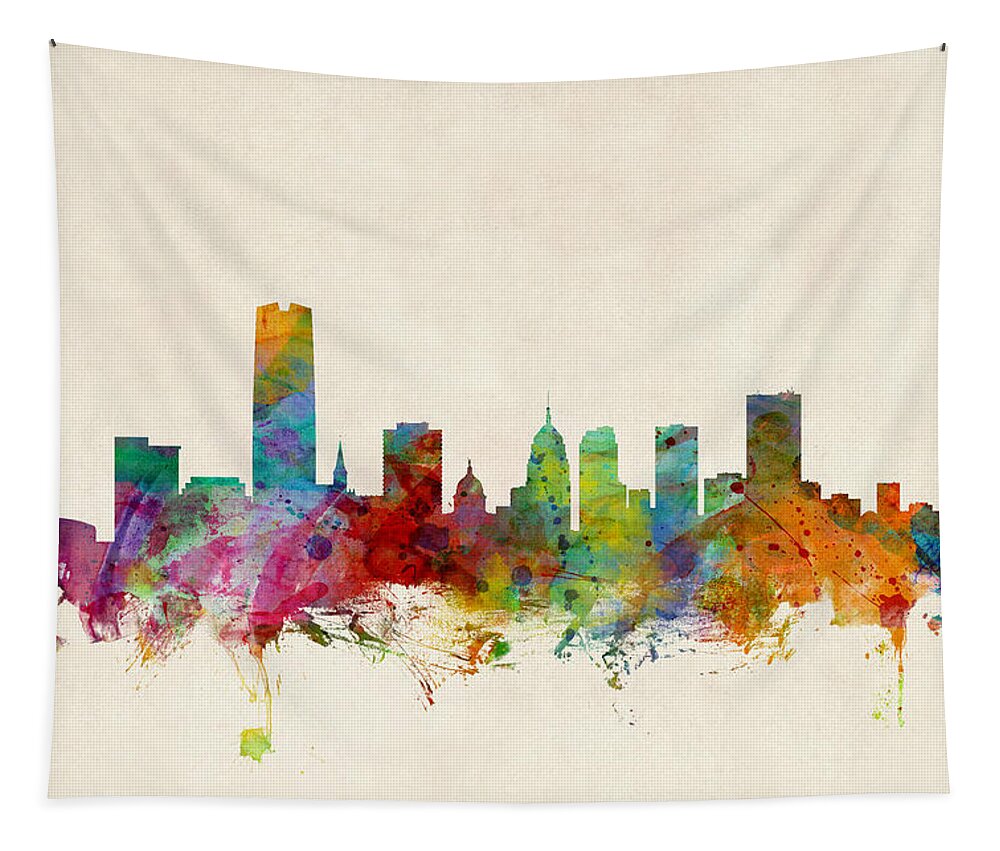 Watercolour Tapestry featuring the digital art Oklahoma City Skyline by Michael Tompsett