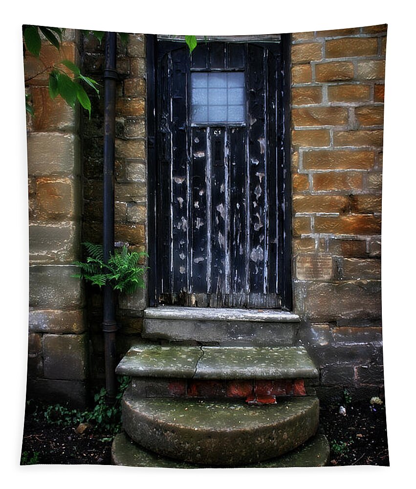 Garden Tapestry featuring the photograph Old Forgotten Black Front Door by Doc Braham