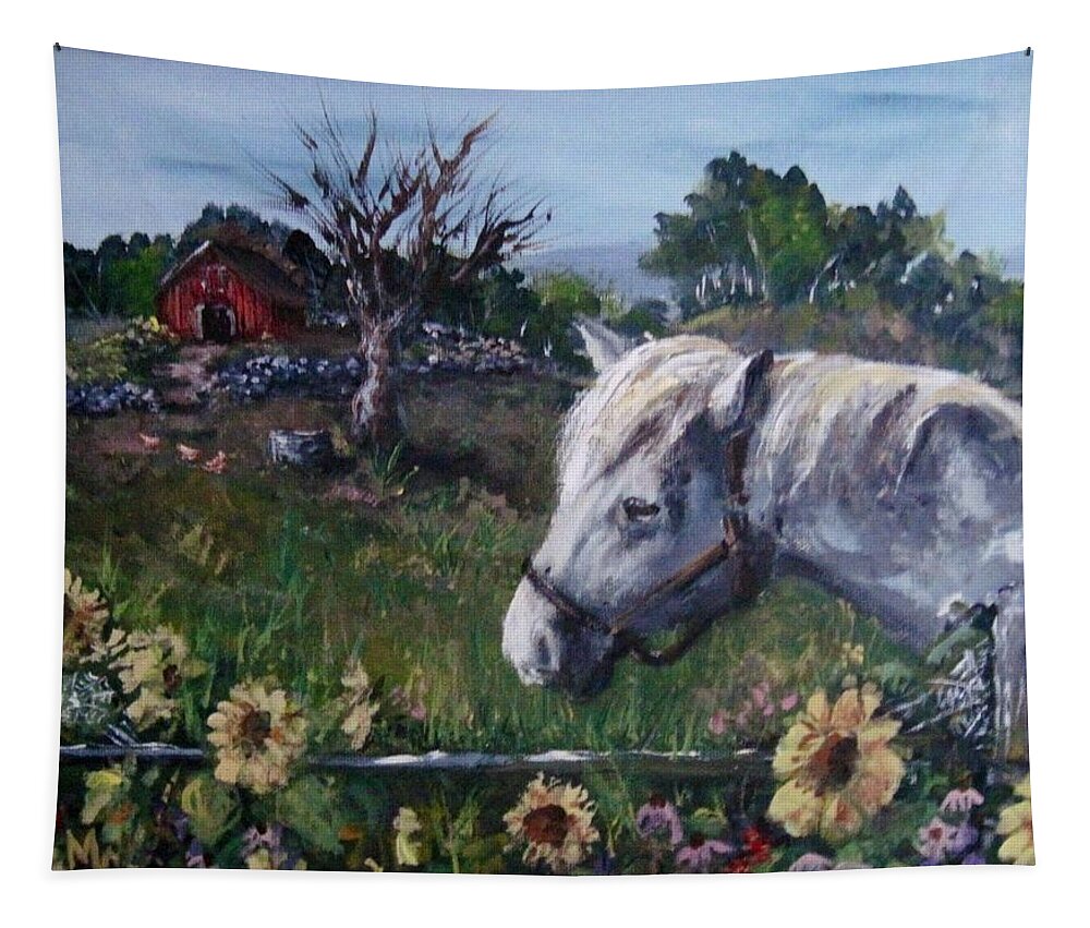 Horses Tapestry featuring the painting Old grey mare by Megan Walsh