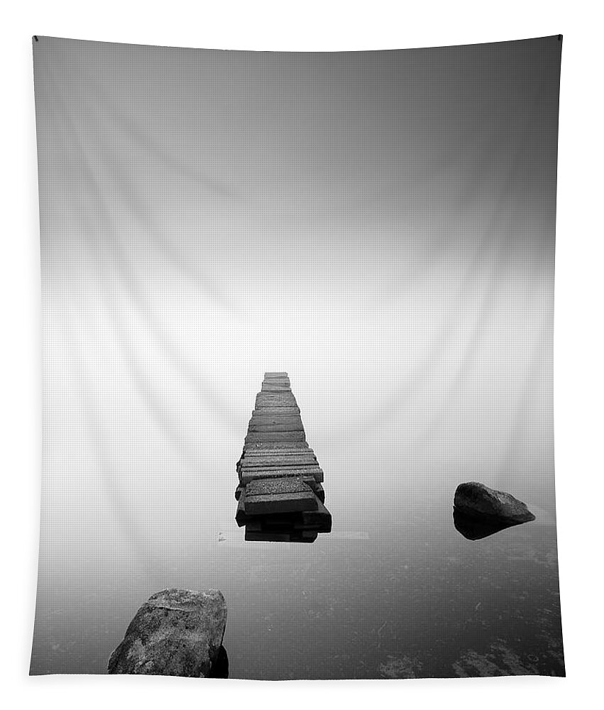 Loch Ard Tapestry featuring the photograph Old Jetty in the mist by Grant Glendinning