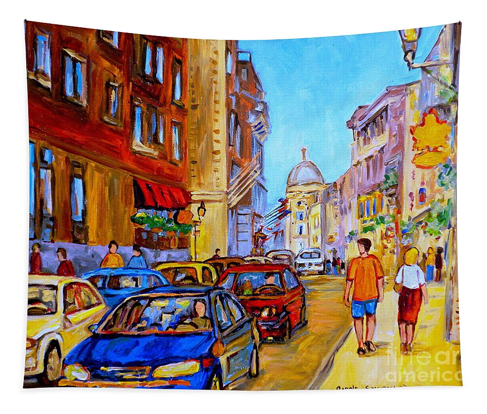 Old Montreal Street Scenes Tapestry featuring the painting Old Montreal by Carole Spandau