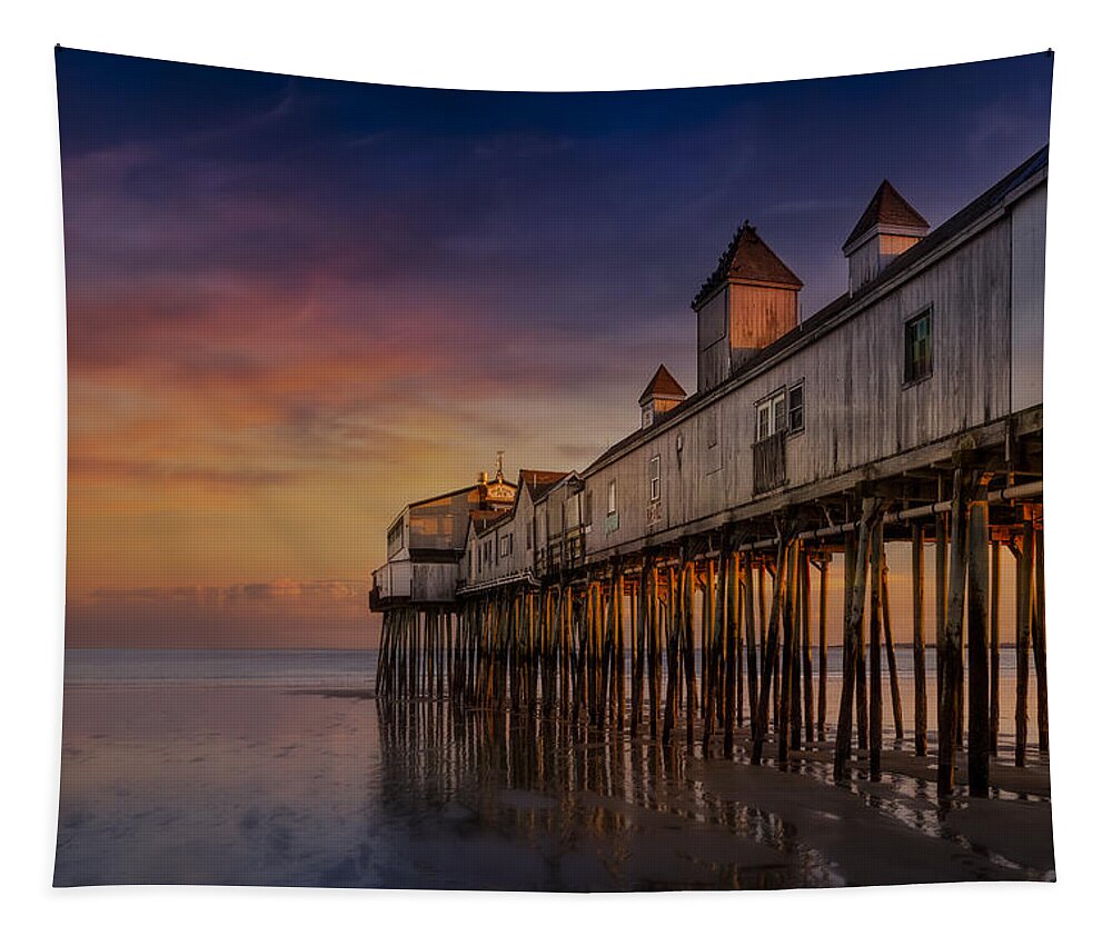 Old Orchard Beach Tapestry featuring the photograph Old Orchard Beach Pier Sunset by Susan Candelario