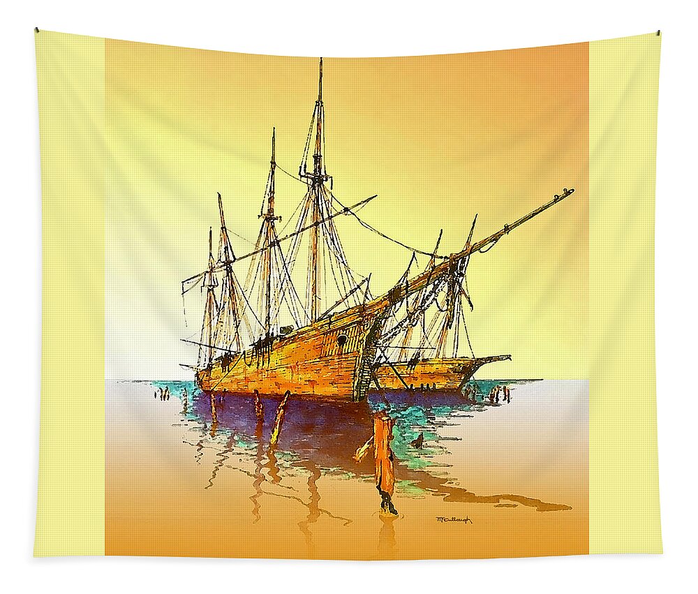 Old Sailboats Tapestry featuring the painting Old Schooners at Wiscasset by Duane McCullough