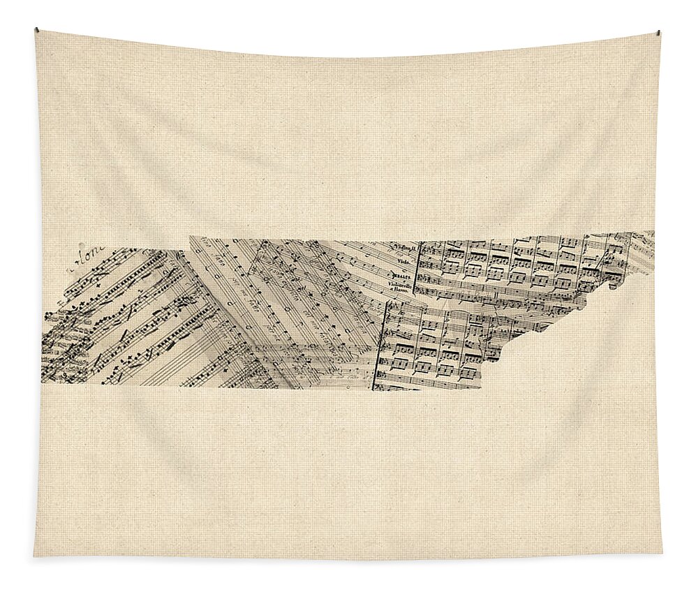 Tennessee Tapestry featuring the digital art Old Sheet Music Map of Tennessee by Michael Tompsett