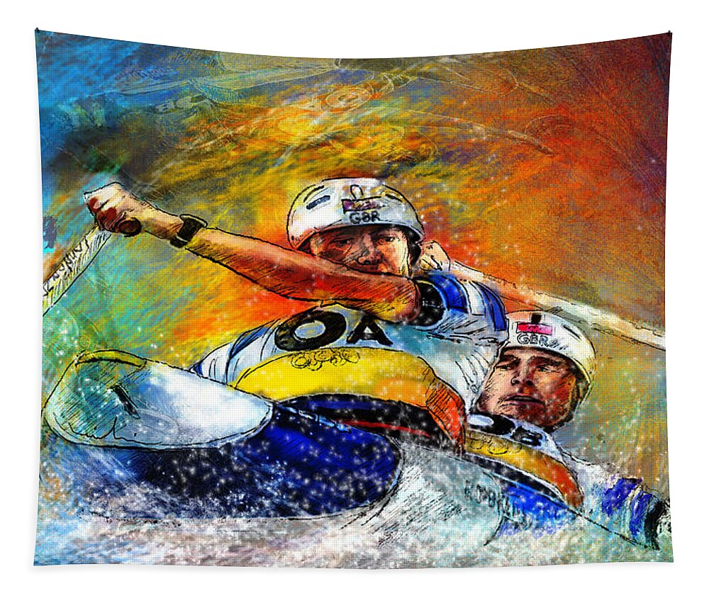 Sports Tapestry featuring the painting Olympics Canoe Slalom 04 by Miki De Goodaboom