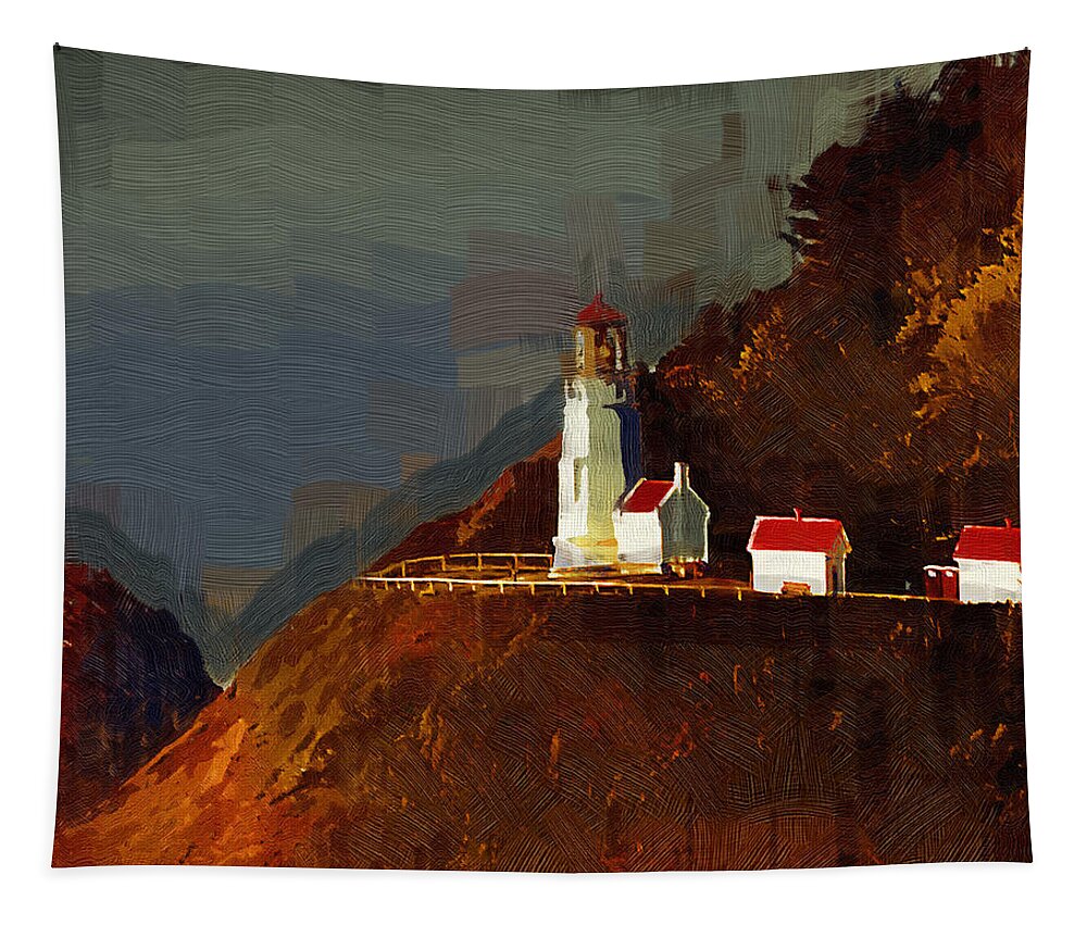 Lighthouse Tapestry featuring the painting On The Bluff by Kirt Tisdale