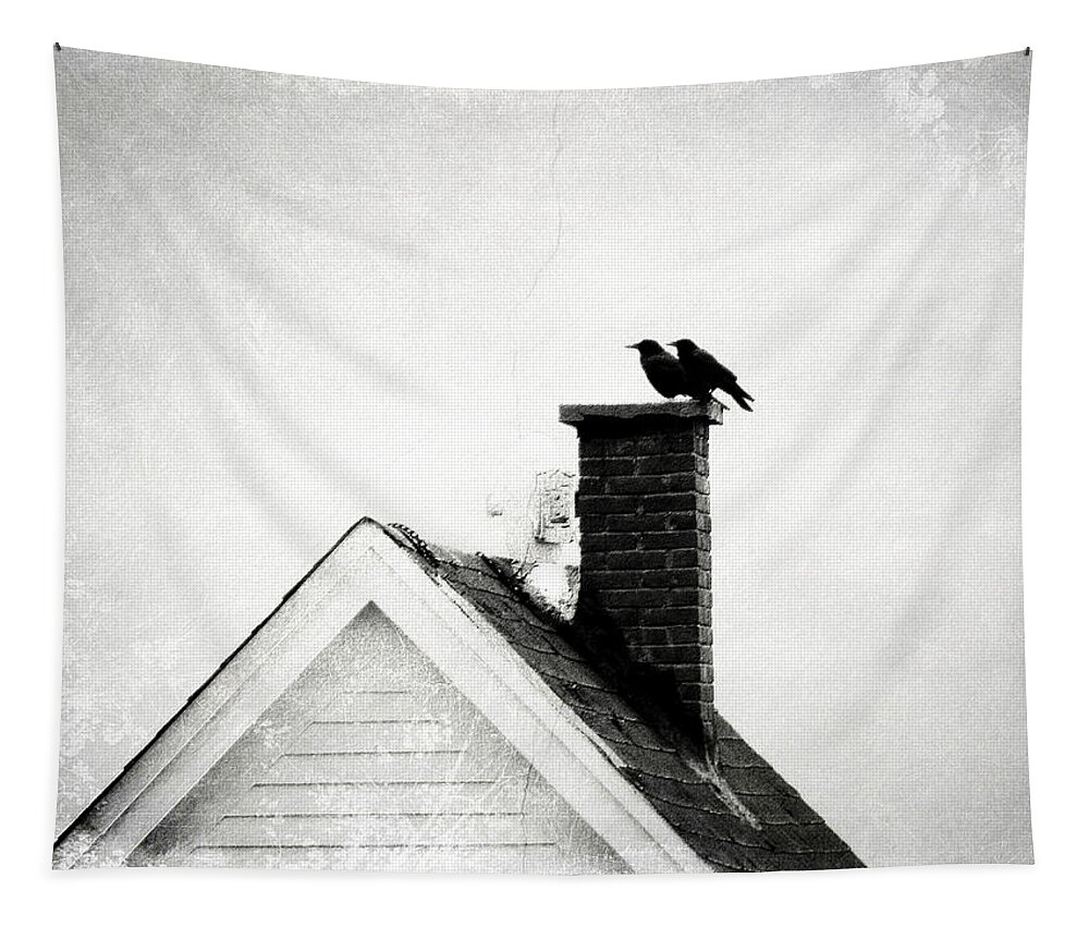 Crows Tapestry featuring the photograph On The Chimney by Zinvolle Art
