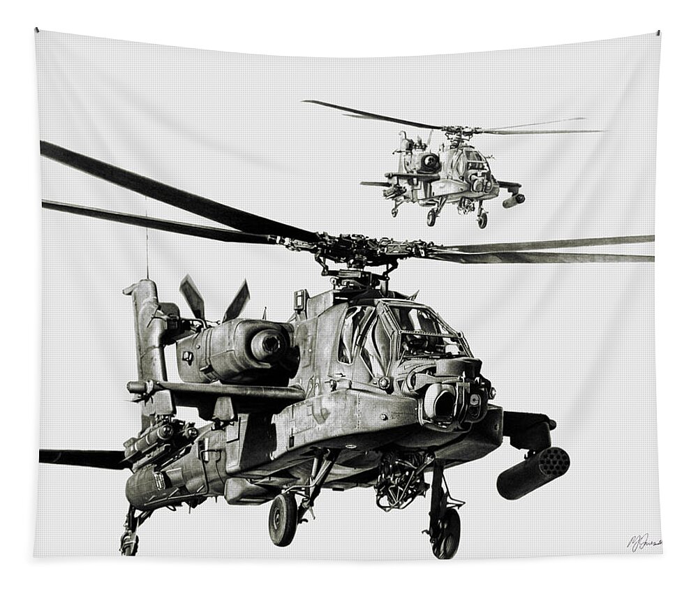 Attack Helicopter Tapestry featuring the drawing On The Way by Murray Jones