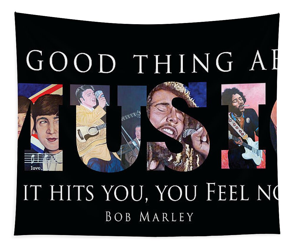 Beatles Tapestry featuring the digital art One Good Thing About Music by Tom Roderick