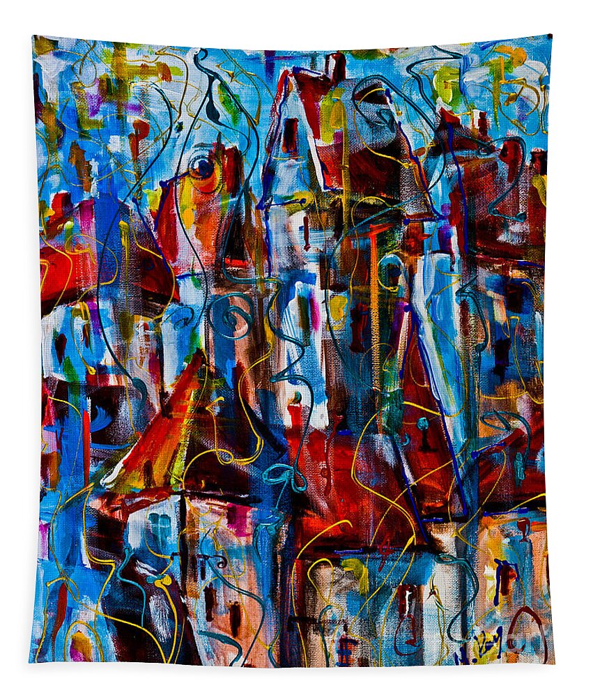 Acrylic On Canvas Tapestry featuring the painting One Happy Town by Maxim Komissarchik